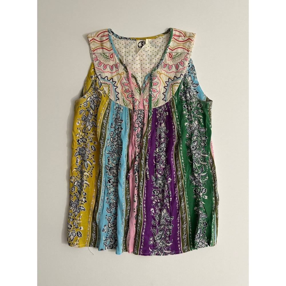 One September Anthropologie Floral Patchwork‎ Embroidered Sleeveless Top Small